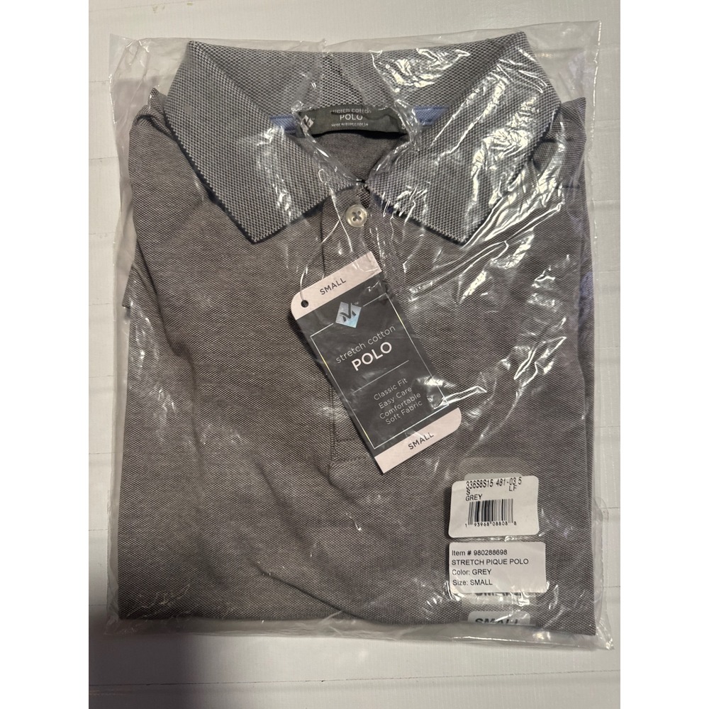 Member's Mark Mens Stretch Pique Polo Shirt Grey Classic Fit Small 980288698 NWT